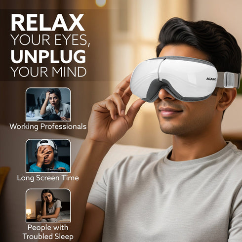 Supreme Eye Massager with Lukewarm Heat, Relax, Reduce Eye Strain, Relief from Stress, Headache & Migraine Pain, Air Compression Massage, 180° Foldable, 5 Modes, Bluetooth Music, Improves Sleep