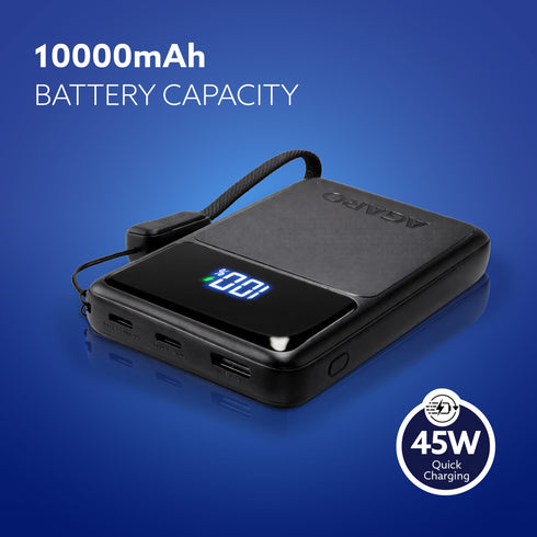 Ignite 10000 mAh Compact Power Bank, 45W Quick Charging for Smartphones