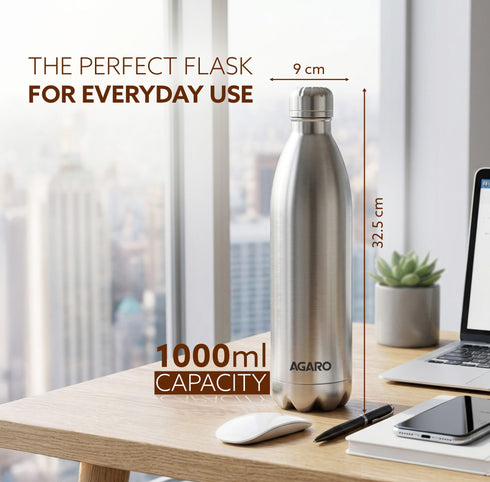 Royal Stainless Steel Flask, 1000ml, Up to 24 Hrs Hot & Cold, ISI Certified, Triple Wall Vacuum Insulated, Leak-Proof, BPA & Rust Free, 1 Year Warranty, for Travel, Office & Outdoor Use