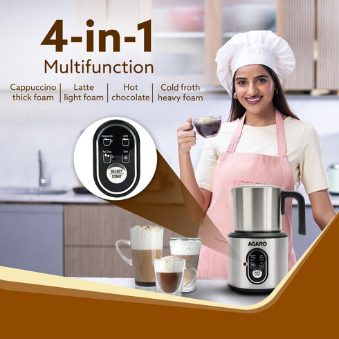 Regal Milk Frother for Coffee, 4 in 1 Electric Detachable Milk Frother and Heater | Made of Stainless Steel with Hot & Cold Foam Function for Latte, Cappuccino, Macchiato, Hot Chocolate