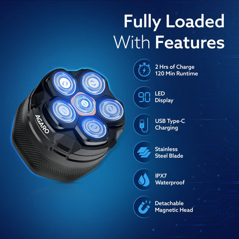 HS7979 Head Shaver, for Bald Men, 6 Flexible Heads, Wet/Dry Head Shaver, Rechargeable, IPX7 Waterproof, Detachable Heads