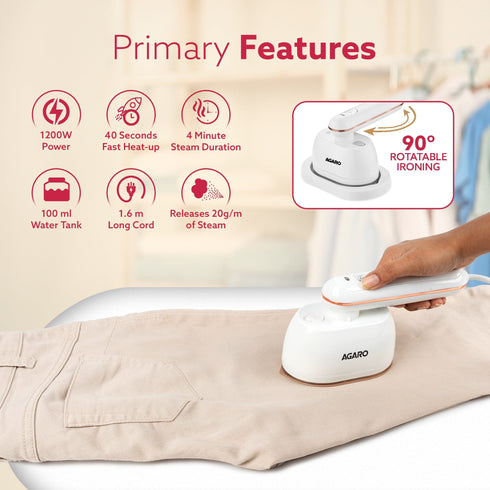 Regal Mini Garment Steamer, 1200 Watts, Wrinkle Remover, Fast Heating, Scratch Resistant Titanium Coated Plate, 2In1 Horizontal Vertical Use