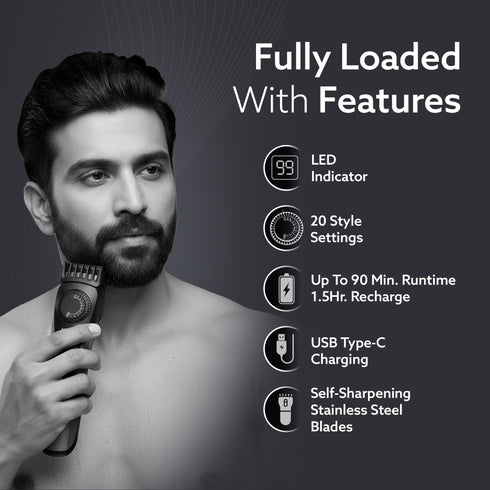 Beard Trimmer MT2525, Cordless ElectricBeard_Trimmer with Precision Dial, USB Rechargeable, 20 Length Settings Mustache Trimmer for Mens Gifts