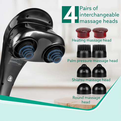 Regent Handheld Double Head Massager, 4 Massage Heads, 4 Modes, For Pain Relief and Relaxation, Neck, Back, Shoulder, Leg, Foot, Full Body Massager, Black