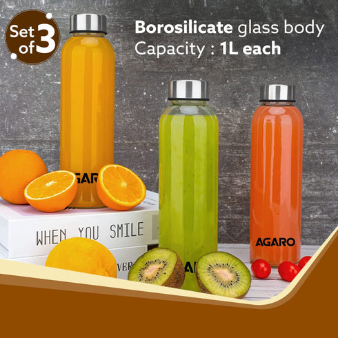 Elite Borosilicate Glass Bottles, Pack of 3