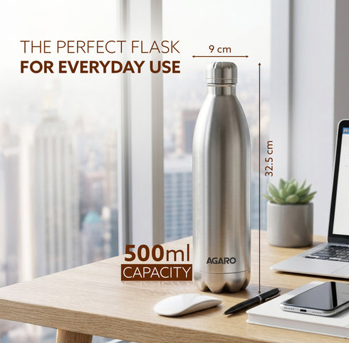 Royal Stainless Steel Flask, 500ml, Up to 24 Hrs Hot & Cold, ISI Certified, Triple Wall Vacuum Insulated, Leak-Proof, BPA & Rust Free, 1 Year Warranty, for Travel, Office & Outdoor Use