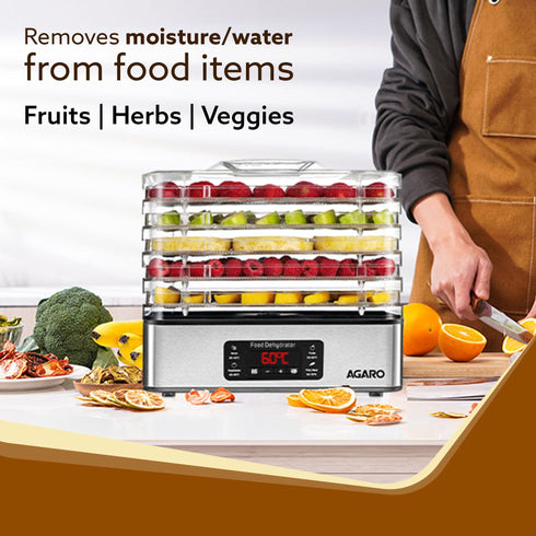 Regal Food Dehydrator, 5 Stackable Stainless Steel Trays, Digital Adjustable Timer & Temperature Control, Food Preserver Machine with Drying Capacity for Fruits, herbs, Veggies, Silver
