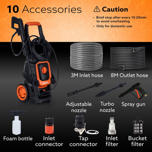 Alpha High Pressure Washer, Car Washer, Upright Design With Wheel, 1600W, 130 Bars, 7L/Min Flow Rate, 8 Meters Outlet Hose, Car, Bike and Home Cleaning Purpose, Red & Black