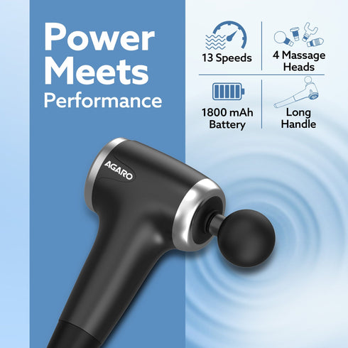 Regency Gun Massager, 4 Heads, 13 Speed, Rechargeable, Handheld, Percussion Muscle Massager for Full Body Pain Relief, Muscle Relaxation of Neck, Shoulder, Back, Foot for Men & Women, Black