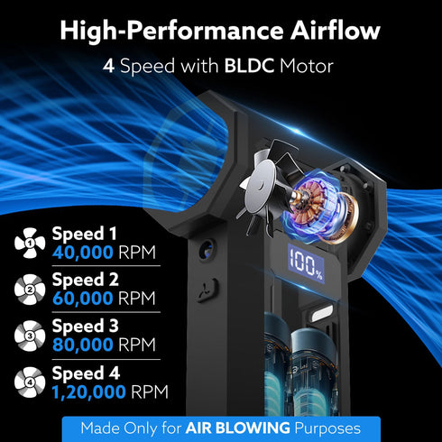 Electric Air Duster, Powerful 120000 RPM Cordless Mini Blower with 4-Speed Settings, Digital Display & 5200 mAh Battery | Dust Cleaner for Computer, Laptop, Keyboard, Car & Home Cleaning, AD1771