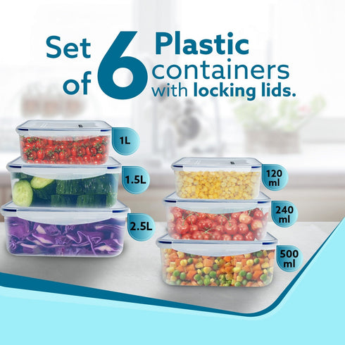 Food Storage Container With Lid, Multipurpose, Rectangular, Leak Proof, BPA Free, 120Ml, 240ml, 500ml, 1L, 1.5L, 2.5L, Set of 6