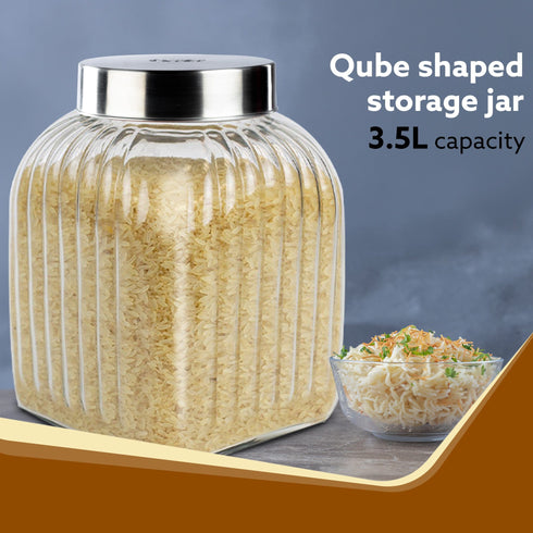 Elegant Glass Jar 3500 ml, Round Shaped, Steel Lid, Storage Glass Container, Transparent, Kitchen Organiser, Multipurpose Jar