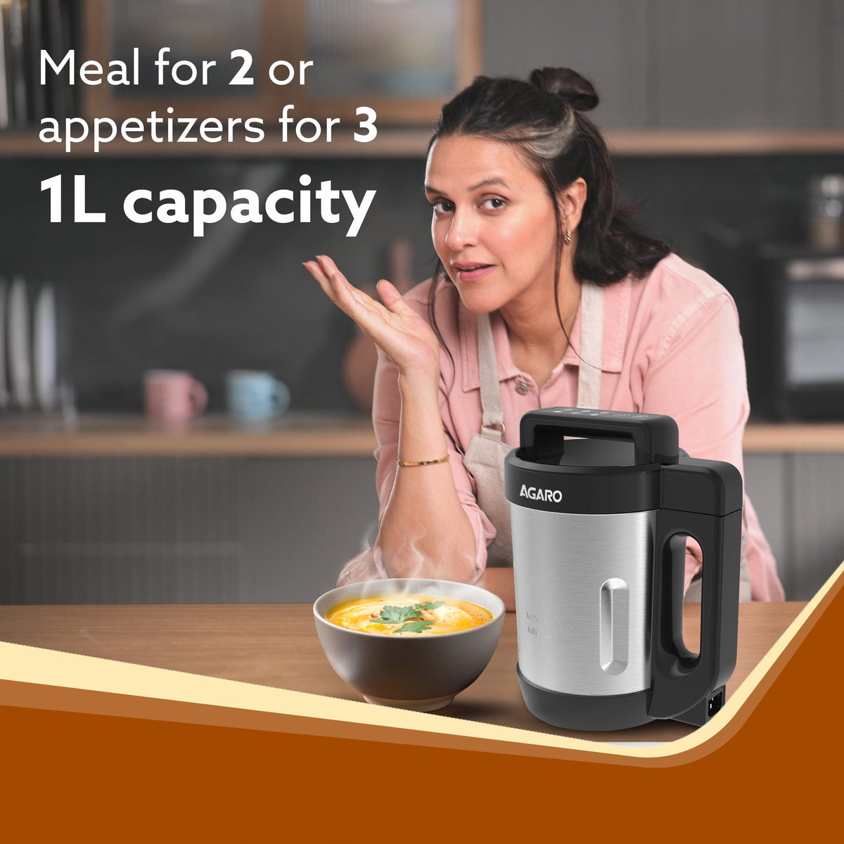 Elite Soup Maker, 1L, Grey Copper Motor, 900W AGARO Agaro