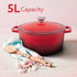 Royal Enamelled Cast Iron 5L Casserole with Lid, Cooking Pot, No Chemical Coating, Fast Heat, Heavy Weight, Gas & Induction Oven Compatible, for Meat, Dal, Curry, Biryani, Pulao, Red