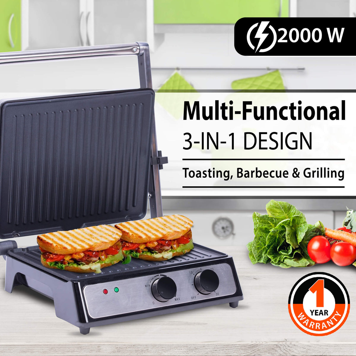 Grill and sandwich maker Cecotec 2 in 1, Rock'n Grill 2000 W, non