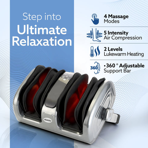 Elite Air Compress Foot Massager, Shiatsu Foot Massager, Kneading & Rolling Function, Lukewarm Heat, For Pain Relief, Muscle Relaxation & Improving Blood Circulation, Includes Remote Control