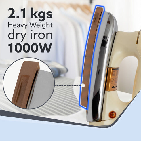 Regency Triple Layered Heavy Weight Electric Dry Iron, 1000W, Non- Stick Coated Heavy Sole Plate, Fast Heating, Removes Wrinkle, Creases