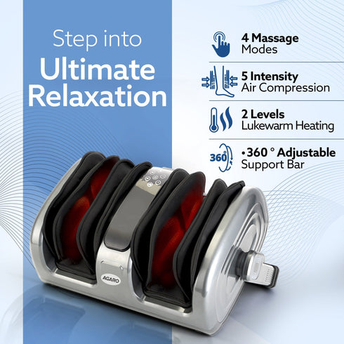 Elite Air Compress Foot Massager, Shiatsu Foot Massager, Kneading & Rolling Function, Lukewarm Heat, For Pain Relief, Muscle Relaxation & Improving Blood Circulation, Includes Remote Control