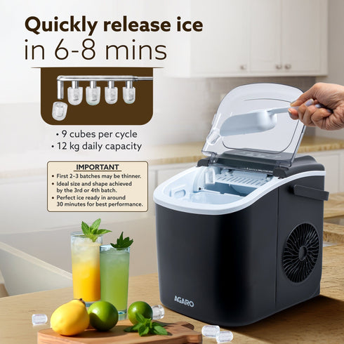 Marvel Ice Maker, Compact Ice Maker, 1.2L water Tank, 9 Pcs bullet Ice Cube at a time, Plastic Body