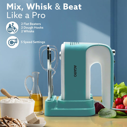 Regency Hand Mixer, Hand Mixer Blender, Detachable Beaters & Whisker/Dough Hooks, 300W, 5 Speed Settings