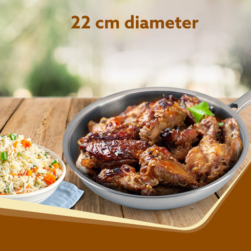 Royal Honey Comb Frying Pan, 1L Capacity, 22 cm Diameter, Tri-Ply Steel with Honey Comb, Riveted Handle, Food Safe & PFOA Free, Gas & Induction Compatible, Cooking, Frying, Serving, Silver