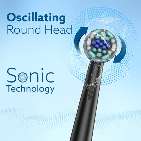 Cosmic Oscillating Electric Tooth Brush for Adults, Nylon Soft Bristles, Replaceable Brush Head, Rechargeable, Power Oscillating Toothbrush, Black