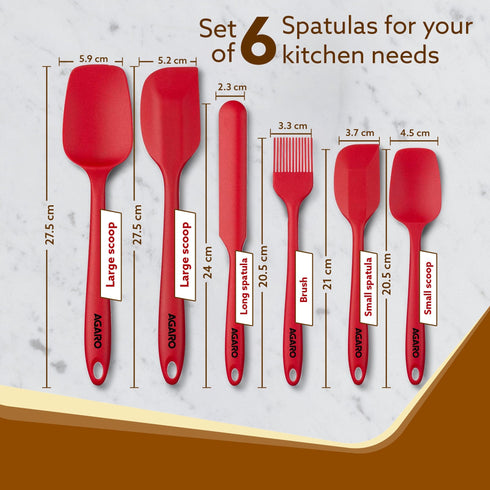 Deluxe Silicone Spatula Set of 6 , Red