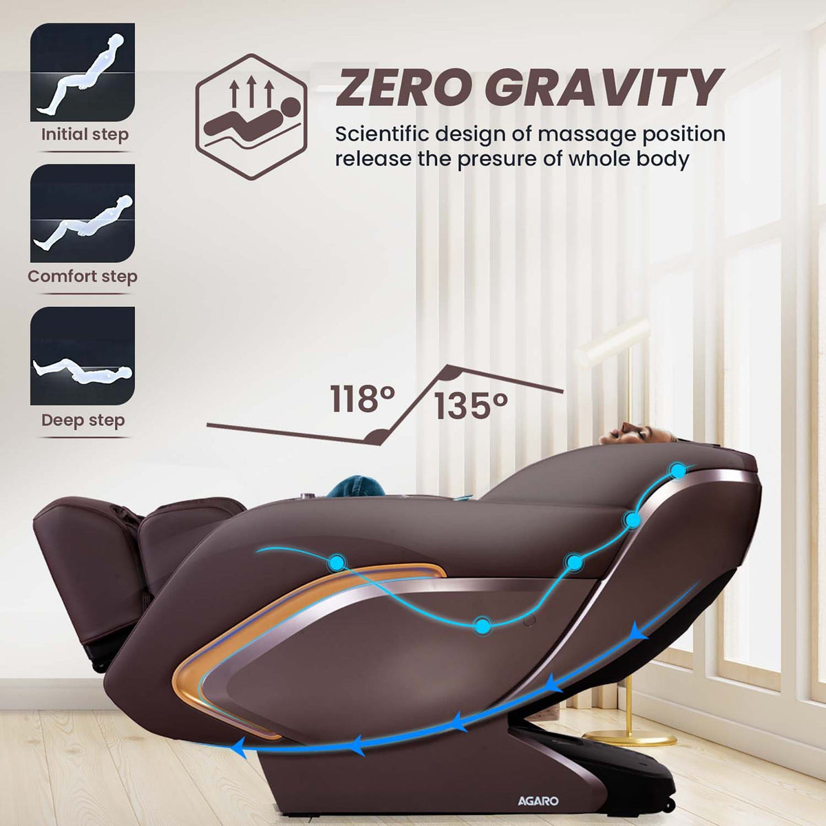 AGARO MC 8012 Full Body Massage Chair Zero Gravity, Brown – Agaro