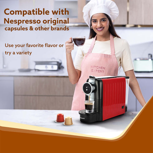 Galaxy Espresso Coffee Maker Single Serve Coffee Maker, Powerful 20 Bar Pressure, 650ml Water Tank, Automatic Temperature Control, Custom Brewing Volume, Anti Drip, Metal Body, Red