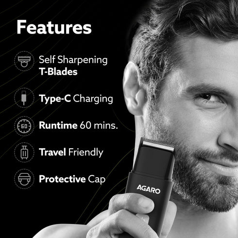 Beard Trimmer MT7007, 60 mins run time with Type C, 2pcs limit comb - 1mm & 3mm, Protective Cap, Washable Trimmer Head | Trimmer for Men