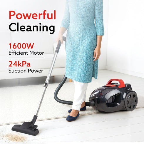 ICON Bagless Vacuum Cleaner , 1600Watts, For Home Use, Cyclonic Suction System, 24 kPa S uction power, Adjustable Suction Controller, Dry Vacuuming, 1.5L Bagless Dust Collector, Black and Red
