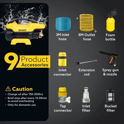 Supreme Plus High Pressure Washer,2200 Watts, 8L/Min Flow Rate, 140 Bars, Yellow