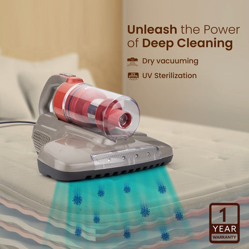 Grand Bed Vacuum Cleaner, Cyclonic Technology for Dust Collection, UV Light Sterilization, 12kPa Suction Power, Suitable for Bed, Sofa, Pillow and Other Fabric Surfaces, Grey & Black