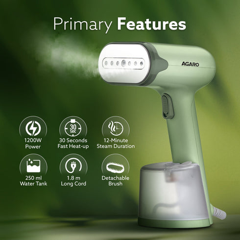 Regency Handheld Garment Steamer, Wrinkle Remover, Iron, Fast Heat, Ceramic Steam Nozzle, 1200W, 250 ML Water Tank, Detachable Fabric Brush