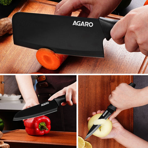 Royal 3in1 Kitchen Knife Set, Stainless Steel 3 Piece Set, Sharp Blades with Ergonomic Handle for Home Kitchen and Restaurant, Black