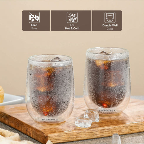 Elite Double Wall Glass 300ml, Pack of 2 | Premium Borosilicate, Heat Resistant, Microwave & Dishwasher Safe, Ideal for Coffee, Tea, Latte & Cold Beverages