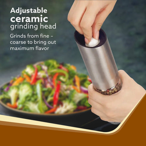 Gravity Salt & Pepper Automatic Grinder, Refillable, Adjustable Coarseness, Gravity Electric Salt Pepper Mill & Shaker, Rechargeable, Stainless Steel