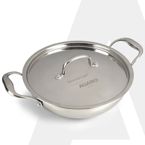 Royal Honey Comb Kadai, 2.25L Capacity, 24 cm Diameter, Gas & Induction Compatible, Tri-Ply Steel with Honey Comb Design, Riveted Handle, Food Safe & PFOA Free, Cooking, Frying, Serving, Silver