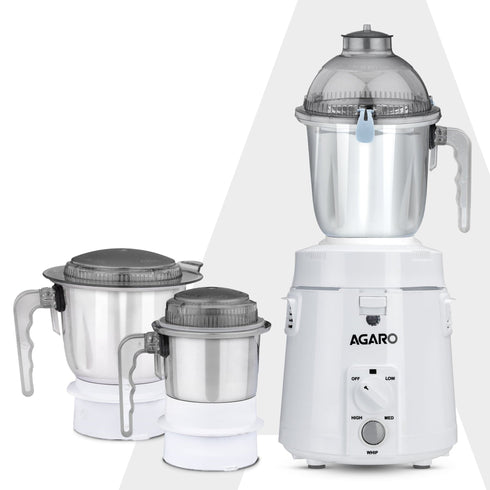 Royal Mixer Grinder 900W, Heavy Duty, 100% Pure Copper Motor, 3 Stainless Steel Jar, 3 Speed, Whip Function, Stainless Steel Blades, Wet & Dry Grinding, White