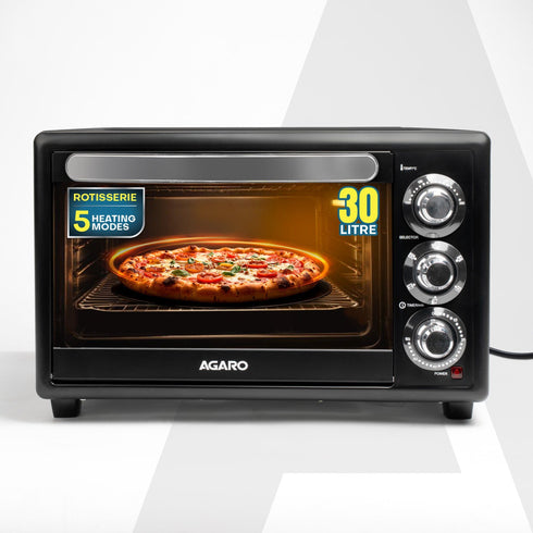 Majestic 30L OTG 1500W, with Motorized Rotisserie Baking & Grilling Accessories, Oven For Kitchen, Transparent Glass Door, Uniform Heating, Adjustable Temperature Control, 1-Year Warranty, Black