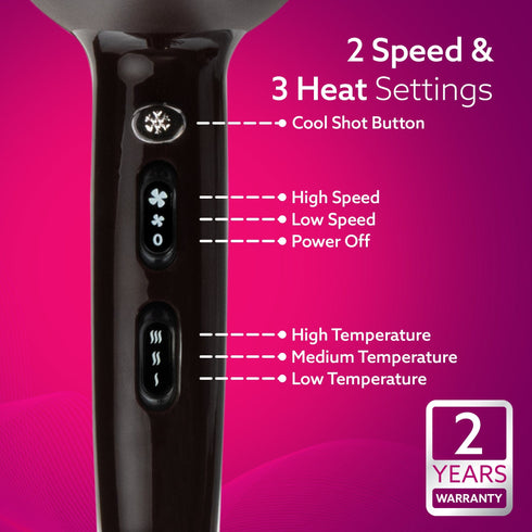 HD-1120 2000W AC Professional Hair Dryer with Comb, Concentrator & Diffuser Nozzles, Hot & Cold Air, 2 Speed & 3 Temperature Settings with Cool Shot, Hair Dryer & Blower for Men & Women