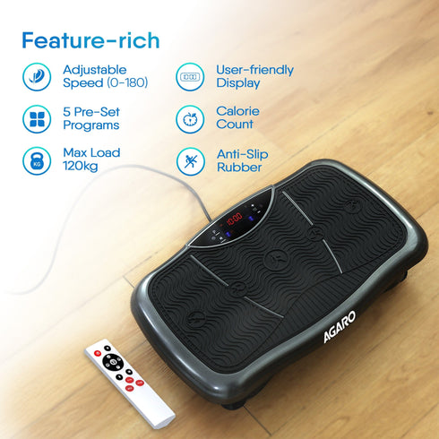 Regal Vibration Plate Massager, Home & Gym Workout Machine for Muscle Toning, Calorie Burning, Massaging & Weight Loss Comes with 5 Program Mode with Remote,2 Balance Straps, Black