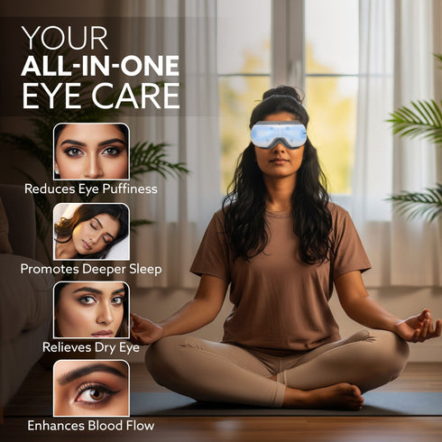 Supreme Eye Massager with Lukewarm Heat, Relax, Reduce Eye Strain, Relief from Stress, Headache & Migraine Pain, Air Compression Massage, 180° Foldable, 5 Modes, Bluetooth Music, Improves Sleep