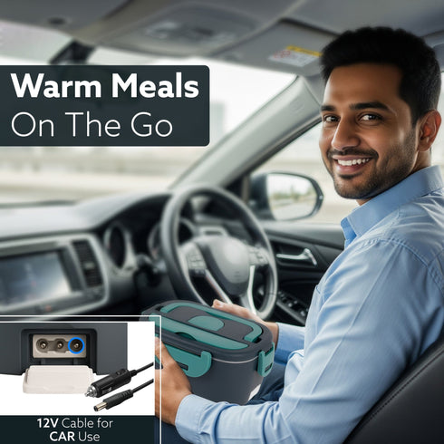 Electric Lunch Box, 1.5L Food Heater for Daily Office Use & Travel, Portable Food Warmer, Stainless Steel Container, Reheat in 30 Min, Leak-Proof, Detachable Cord, 2 Compartment, PTC Heating