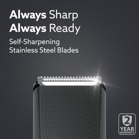 Beard Trimmer MT5005, 90 mins run time with Type C, 6 comb attachments, Self sharpening blades | Trimmer for Men