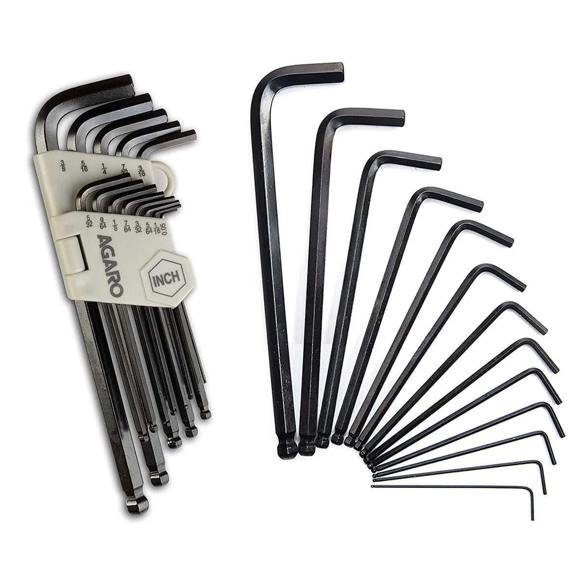 26pcs Hex Allen Key Wrench Set Inch/MM With Ball End, Black Agaro
