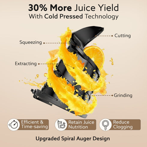 Regal Cold Press Slow Juicer, 250 Watt DC Motor, Easy Assembly & Cleaning, Auto Reverse, Advanced Safety Lock, Fruit & Vegetable Juicer & Nut Milk, Stainless Steel Filter, BPA Free Plastic