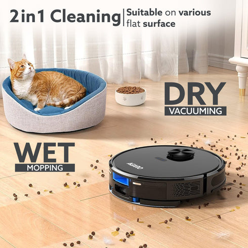 Alpha Robot Vacuum Cleaner, Brush, Dry Vacuum & Wet Mop, Automatic Cleaning, Upto 3200Pa Strong Suction, Rechargeable, App Control, Lidar Navigation, Editable Map to Clean, Hard Floor & Carpet