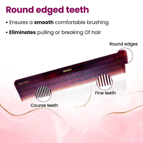 AGARO Hand Made Cellulose Acetate Comb HMC71, All Fine Tooth Dressing Comb, Smooth Rounded Teeth, Hair Styling, Hair Brushing, Hair Dressing, Brown