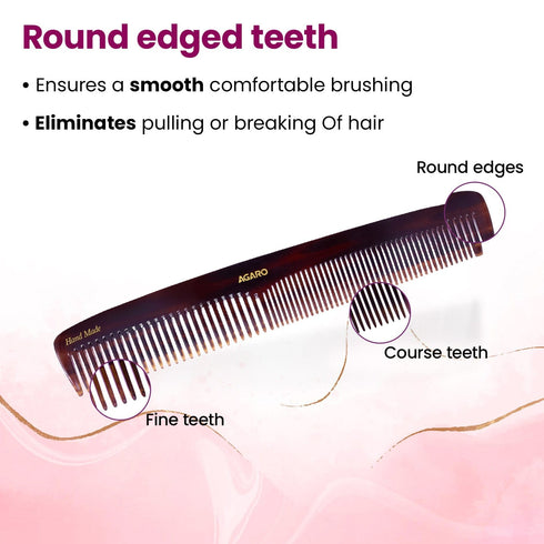 AGARO Hand Made Cellulose Acetate Comb HMC72, All Fine Tooth Dressing Comb, Smooth Rounded Teeth, Hair Styling, Hair Brushing, Hair Dressing, Brown